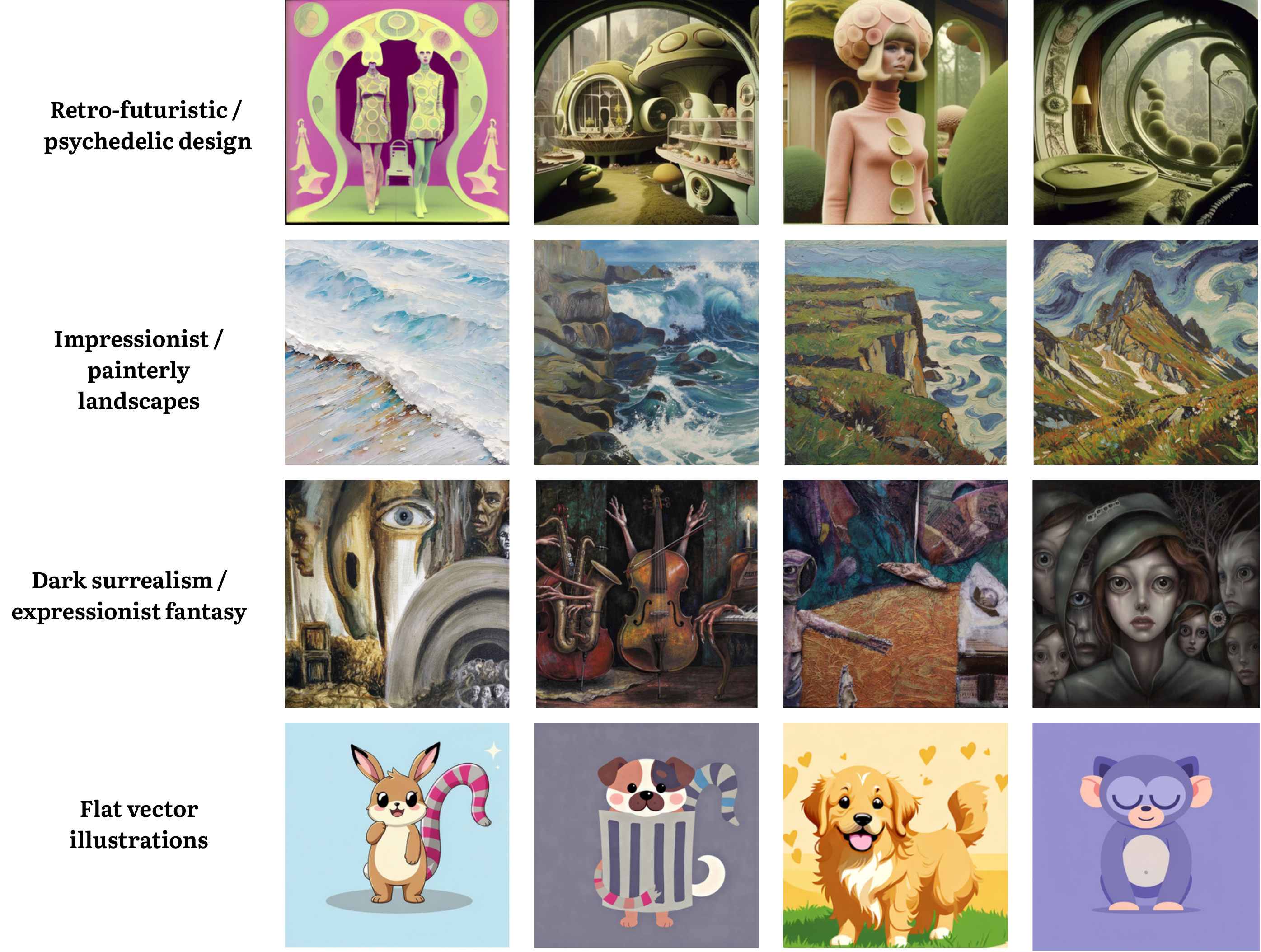 The same user's pluralistic visual preferences across four distinct aesthetics
